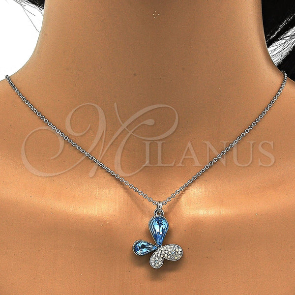 White Gold Filled Necklace — Pendant Necklace Butterfly Design with Aquamarine and Aurore — alternate product view — SKU 113497 | Oro Laminado Blanco collar — Pendant Necklace Butterfly diseño with Aquamarine and Aurore — SKU 113497