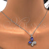 Rhodium Gold Filled Pendant Necklace, Butterfly Design, with Tanzanite and Aurore Boreale Swarovski Crystals, Polished, Rhodium Finish, 04.239.0043.9.18 (01 MM Thickness, 18 Inches Length)