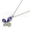 Rhodium Plated Pendant Necklace, Butterfly Design, with Tanzanite and Aurore Boreale Swarovski Crystals, Polished, Rhodium Finish, 04.239.0043.9.18 (01 MM Thickness, 18 Inches Length)