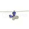 Rhodium Plated Pendant Necklace, Butterfly Design, with Tanzanite and Aurore Boreale Swarovski Crystals, Polished, Rhodium Finish, 04.239.0043.9.18 (01 MM Thickness, 18 Inches Length)