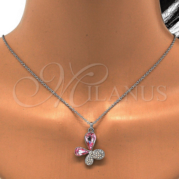 White Gold Filled Necklace — Pendant Necklace Butterfly Design with Light Rose and — alternate product view — SKU 113499 | Oro Laminado Blanco collar — Pendant Necklace Butterfly diseño with Light Rose and — SKU 113499