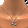 Rhodium Plated Pendant Necklace, Butterfly Design, with Light Rose and Aurore Boreale Swarovski Crystals, Polished, Rhodium Finish, 04.239.0043.10.18 (01 MM Thickness, 18 Inches Length)