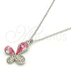 Rhodium Plated Pendant Necklace, Butterfly Design, with Light Rose and Aurore Boreale Swarovski Crystals, Polished, Rhodium Finish, 04.239.0043.10.18 (01 MM Thickness, 18 Inches Length)