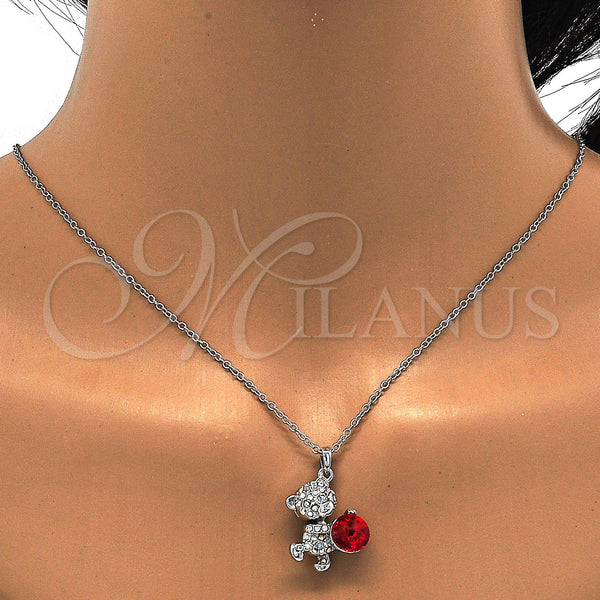 White Gold Filled Necklace — Pendant Necklace Teddy Bear Design with Siam and — alternate product view — SKU 113500 | Oro Laminado Blanco collar — Pendant Necklace Teddy Bear diseño with Siam and — SKU 113500