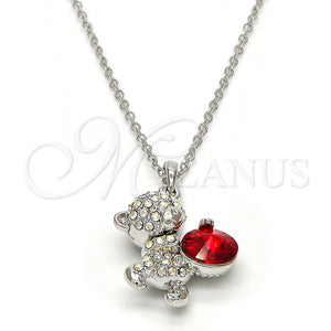 White Gold Filled Necklace — Pendant Necklace Teddy Bear Design with Siam and — main product view — SKU 113500 | Oro Laminado Blanco collar — Pendant Necklace Teddy Bear diseño with Siam and — SKU 113500