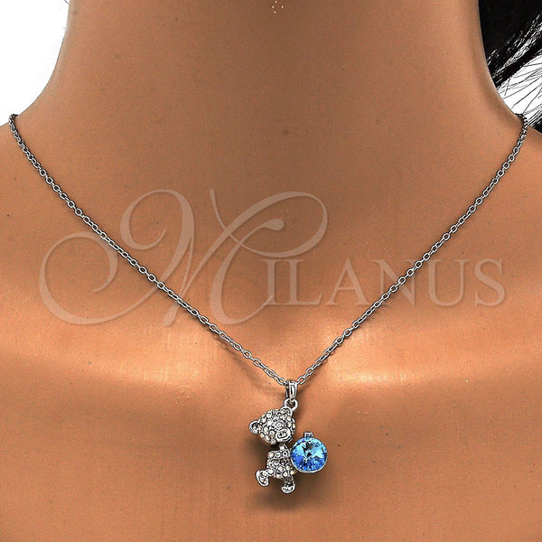 White Gold Filled Necklace — Pendant Necklace Teddy Bear Design with Aquamarine and — alternate product view — SKU 113501 | Oro Laminado Blanco collar — Pendant Necklace Teddy Bear diseño with Aquamarine and — SKU 113501