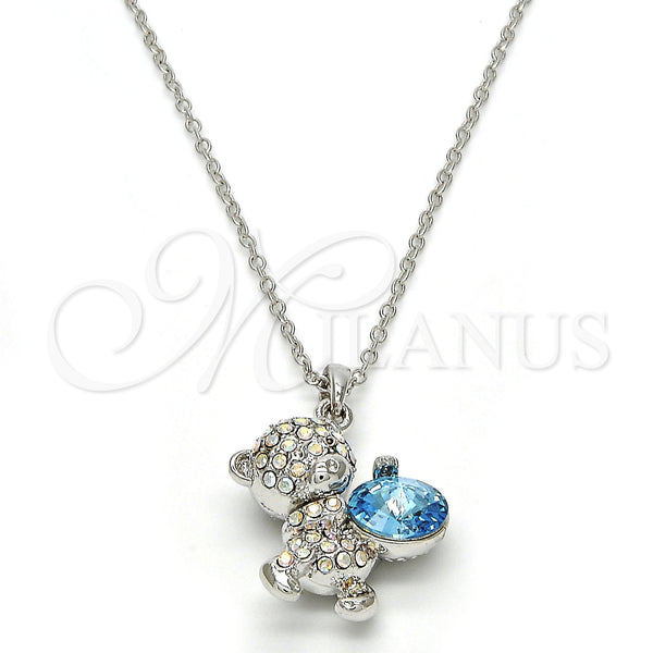 White Gold Filled Necklace — Pendant Necklace Teddy Bear Design with Aquamarine and — main product view — SKU 113501 | Oro Laminado Blanco collar — Pendant Necklace Teddy Bear diseño with Aquamarine and — SKU 113501