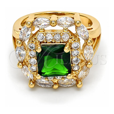 Oro Laminado Multi Stone Ring, Gold Filled Style with Green and White Cubic Zirconia, Polished, Golden Finish, 01.284.0005.08 (Size 8)
