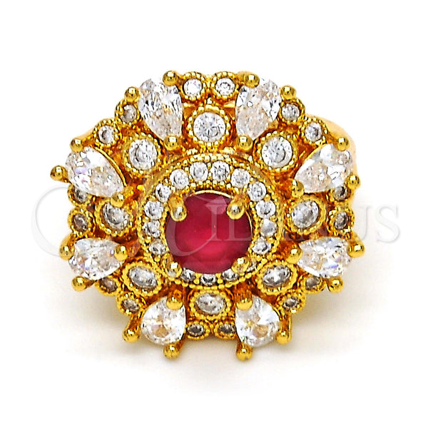 Gold Filled Ring — Multi Stone Ring with White and Ruby Cubic — main product view — SKU 113517 | Oro Laminado anillo — Multi Stone Ring with blanco and Ruby Cubic — SKU 113517