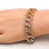 Oro Laminado Fancy Bracelet, Gold Filled Style with White Cubic Zirconia, Polished, Golden Finish, 03.284.0005.09 (14 MM Thickness, 9 Inches Length)