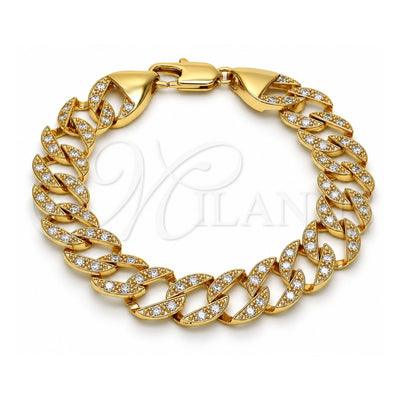 Oro Laminado Fancy Bracelet, Gold Filled Style with White Cubic Zirconia, Polished, Golden Finish, 03.284.0005.09 (14 MM Thickness, 9 Inches Length)