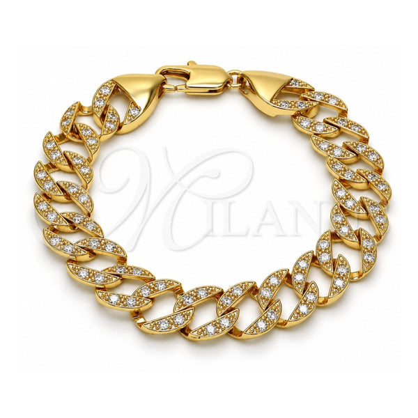 Oro Laminado Fancy Bracelet, Gold Filled Style with White Cubic Zirconia, Polished, Golden Finish, 03.284.0005.09 (14 MM Thickness, 9 Inches Length)