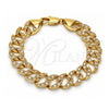Oro Laminado Fancy Bracelet, Gold Filled Style with White Cubic Zirconia, Polished, Golden Finish, 03.284.0005.09 (14 MM Thickness, 9 Inches Length)