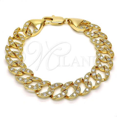 Oro Laminado Fancy Bracelet, Gold Filled Style with White Cubic Zirconia, Polished, Golden Finish, 03.284.0005.09 (14 MM Thickness, 9 Inches Length)