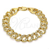 Oro Laminado Fancy Bracelet, Gold Filled Style with White Cubic Zirconia, Polished, Golden Finish, 03.284.0005.09 (14 MM Thickness, 9 Inches Length)