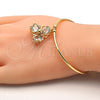 Oro Laminado Individual Bangle, Gold Filled Style Flower Design, with White Cubic Zirconia, Polished, Golden Finish, 07.63.0200 (02 MM Thickness, One size fits all)