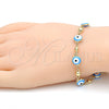 Oro Laminado Fancy Bracelet, Gold Filled Style Evil Eye Design, Green Enamel Finish, Golden Finish, 03.213.0019.2.08 (08 MM Thickness, 8 Inches Length)