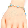Oro Laminado Fancy Bracelet, Gold Filled Style Evil Eye Design, Green Enamel Finish, Golden Finish, 03.213.0019.2.08 (08 MM Thickness, 8 Inches Length)
