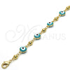 Oro Laminado Fancy Bracelet, Gold Filled Style Evil Eye Design, Green Enamel Finish, Golden Finish, 03.213.0019.2.08 (08 MM Thickness, 8 Inches Length)
