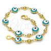 Oro Laminado Fancy Bracelet, Gold Filled Style Evil Eye Design, Green Enamel Finish, Golden Finish, 03.213.0019.2.08 (08 MM Thickness, 8 Inches Length)