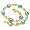 Oro Laminado Fancy Bracelet, Gold Filled Style Evil Eye Design, Green Enamel Finish, Golden Finish, 03.213.0019.2.08 (08 MM Thickness, 8 Inches Length)