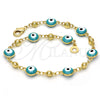 Oro Laminado Fancy Bracelet, Gold Filled Style Evil Eye Design, Green Enamel Finish, Golden Finish, 03.213.0019.2.08 (08 MM Thickness, 8 Inches Length)