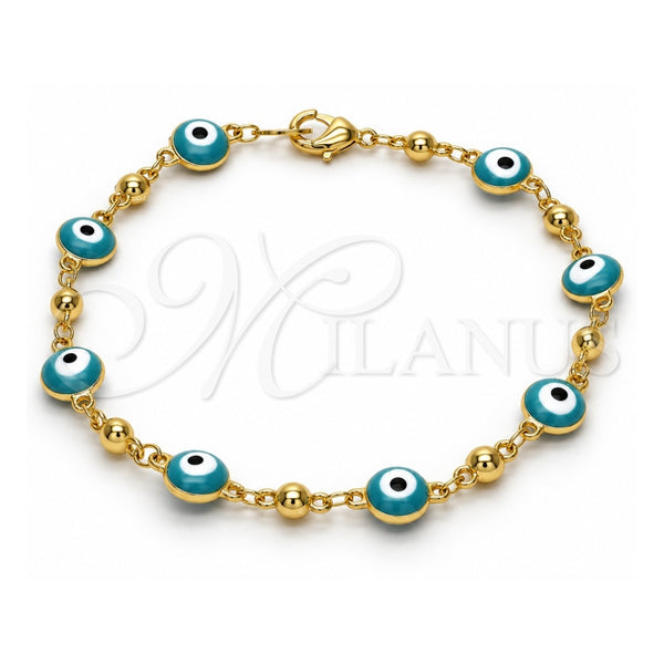 Oro Laminado Fancy Bracelet, Gold Filled Style Evil Eye Design, Green Enamel Finish, Golden Finish, 03.213.0019.2.08 (08 MM Thickness, 8 Inches Length)