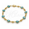 Oro Laminado Fancy Bracelet, Gold Filled Style Evil Eye Design, Green Enamel Finish, Golden Finish, 03.213.0019.2.08 (08 MM Thickness, 8 Inches Length)