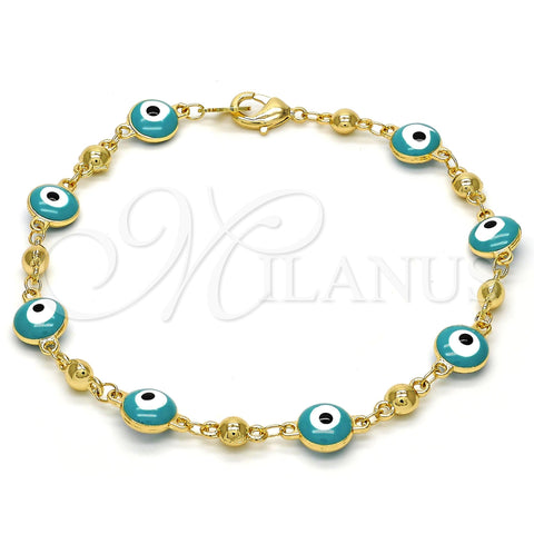 Oro Laminado Fancy Bracelet, Gold Filled Style Evil Eye Design, Green Enamel Finish, Golden Finish, 03.213.0019.2.08 (08 MM Thickness, 8 Inches Length)