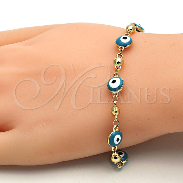 Gold Filled Anklet — Fancy Anklet Evil Eye and Rattle Charm Design — alternate product view — SKU 113572 | Oro Laminado tobillera — elegante Anklet Evil Eye and Rattle Charm diseño — SKU 113572