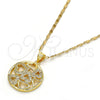 Oro Laminado Pendant Necklace, Gold Filled Style Heart Design, with White Micro Pave, Polished, Golden Finish, 04.199.0021.20 (02 MM Thickness, 20 Inches Length)