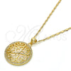Oro Laminado Pendant Necklace, Gold Filled Style Flower Design, with White Micro Pave, Polished, Golden Finish, 04.195.0003.20 (02 MM Thickness, 20 Inches Length)