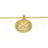 Oro Laminado Pendant Necklace, Gold Filled Style Flower Design, with White Micro Pave, Polished, Golden Finish, 04.195.0003.20 (02 MM Thickness, 20 Inches Length)