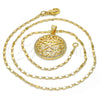 Oro Laminado Pendant Necklace, Gold Filled Style Flower Design, with White Micro Pave, Polished, Golden Finish, 04.195.0003.20 (02 MM Thickness, 20 Inches Length)