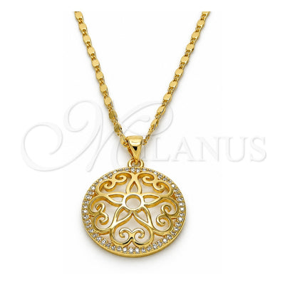 Oro Laminado Pendant Necklace, Gold Filled Style Flower Design, with White Micro Pave, Polished, Golden Finish, 04.195.0003.20 (02 MM Thickness, 20 Inches Length)