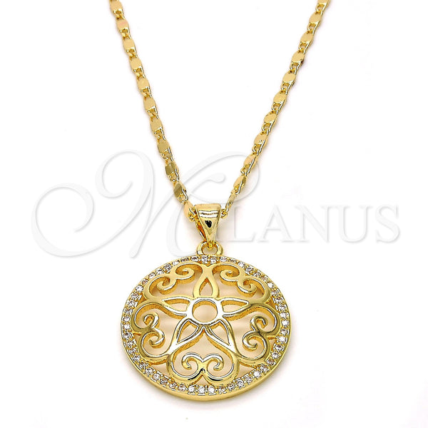 Oro Laminado Pendant Necklace, Gold Filled Style Flower Design, with White Micro Pave, Polished, Golden Finish, 04.195.0003.20 (02 MM Thickness, 20 Inches Length)
