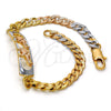 Oro Laminado ID Bracelet, Gold Filled Style Elephant Design, Polished, Tricolor, 03.102.0028.08 (05 MM Thickness, 8 Inches Length)