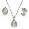 Sterling Silver Earring and Pendant Adult Set, Teardrop Design, with White Micro Pave, Polished, Rhodium Finish, 10.174.0231