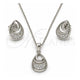 Juego de Arete y Dije de Adulto 10.174.0231 Plata Rodinada, Diseño de Gota, con Micro Pave Blanca, Pulido, Rodinado