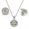 Sterling Silver Earring and Pendant Adult Set, Flower Design, with White Micro Pave and White Cubic Zirconia, Polished, Rhodium Finish, 10.174.0239