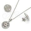 Sterling Silver Earring and Pendant Adult Set, Flower Design, with White Micro Pave and White Cubic Zirconia, Polished, Rhodium Finish, 10.174.0239