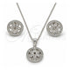 Sterling Silver Earring and Pendant Adult Set, Flower Design, with White Micro Pave and White Cubic Zirconia, Polished, Rhodium Finish, 10.174.0239
