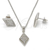 Sterling Silver Earring and Pendant Adult Set, with White Micro Pave, Polished, Rhodium Finish, 10.174.0240