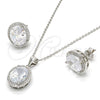 Sterling Silver Earring and Pendant Adult Set, with White Cubic Zirconia and White Micro Pave, Polished, Rhodium Finish, 10.174.0241