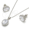 Sterling Silver Earring and Pendant Adult Set, with White Cubic Zirconia and White Micro Pave, Polished, Rhodium Finish, 10.174.0241