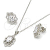Sterling Silver Earring and Pendant Adult Set, with White Micro Pave and White Cubic Zirconia, Polished, Rhodium Finish, 10.174.0249