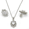 Sterling Silver Earring and Pendant Adult Set, with White Micro Pave and White Cubic Zirconia, Polished, Rhodium Finish, 10.174.0249