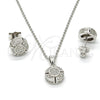 Sterling Silver Earring and Pendant Adult Set, with White Micro Pave, Polished, Rhodium Finish, 10.174.0253