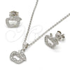 Sterling Silver Earring and Pendant Adult Set, Apple Design, with White Micro Pave, Polished, Rhodium Finish, 10.174.0259