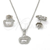 Sterling Silver Earring and Pendant Adult Set, Apple Design, with White Micro Pave, Polished, Rhodium Finish, 10.174.0259